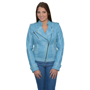 Women's Sheepskin Asymmetrical Moto Jacket w/ Studding