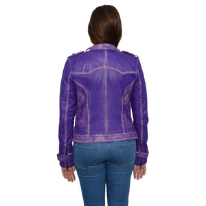 Women's Sheepskin Asymmetrical Moto Jacket w/ Studding