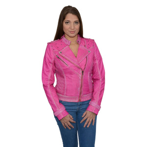 Women's Sheepskin Asymmetrical Moto Jacket w/ Studding