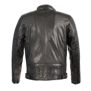 Men's Stand Up Collar Leather Jacket w/ Side Buckles & Lower Back Padding