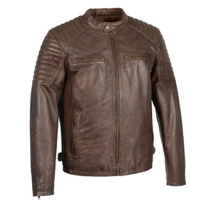 Men's Snap Collar Leather Jacket w/ Quilted Shoulders