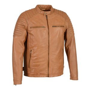 Men's Snap Collar Leather Jacket w/ Quilted Shoulders