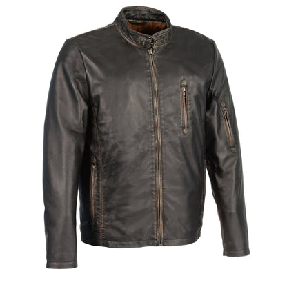 Men's Sheepskin Moto Racer Leather Jacket w/ Throat Latch