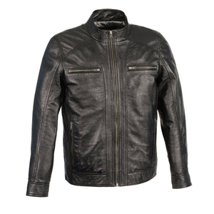 Men's Sheepskin Moto Leather Jacket w/ Zipper Front