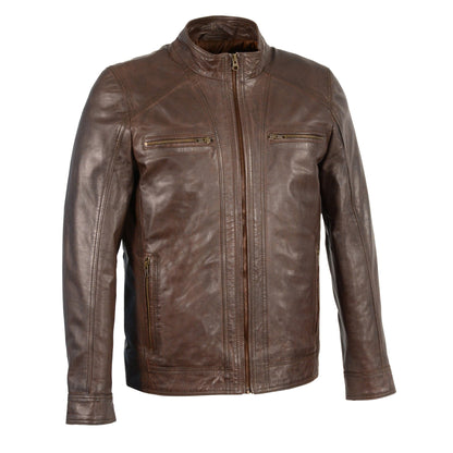 Men's Sheepskin Moto Leather Jacket w/ Zipper Front