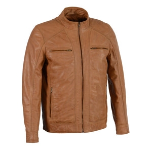 Men's Sheepskin Moto Leather Jacket w/ Zipper Front