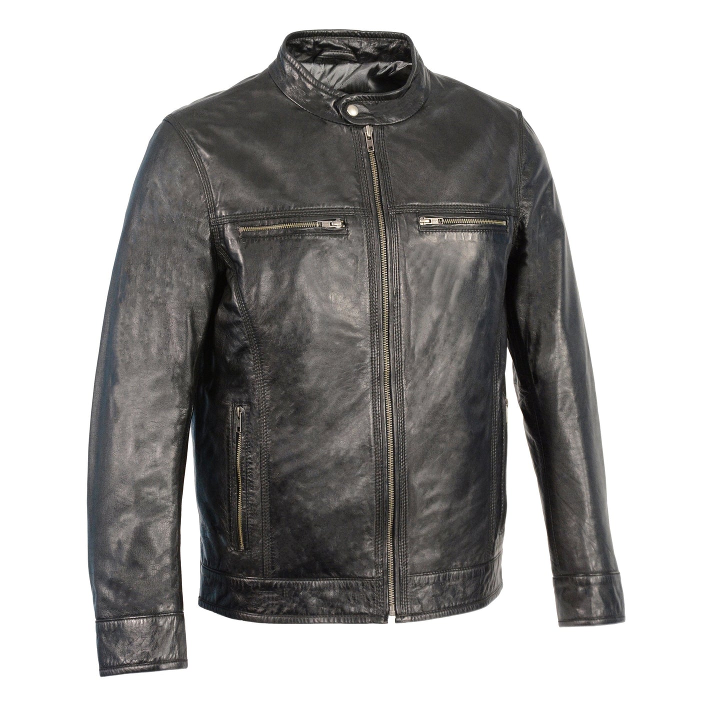 Men's Classic Moto Leather Jacket w/ Zipper Front