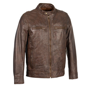 Men's Classic Moto Leather Jacket w/ Zipper Front