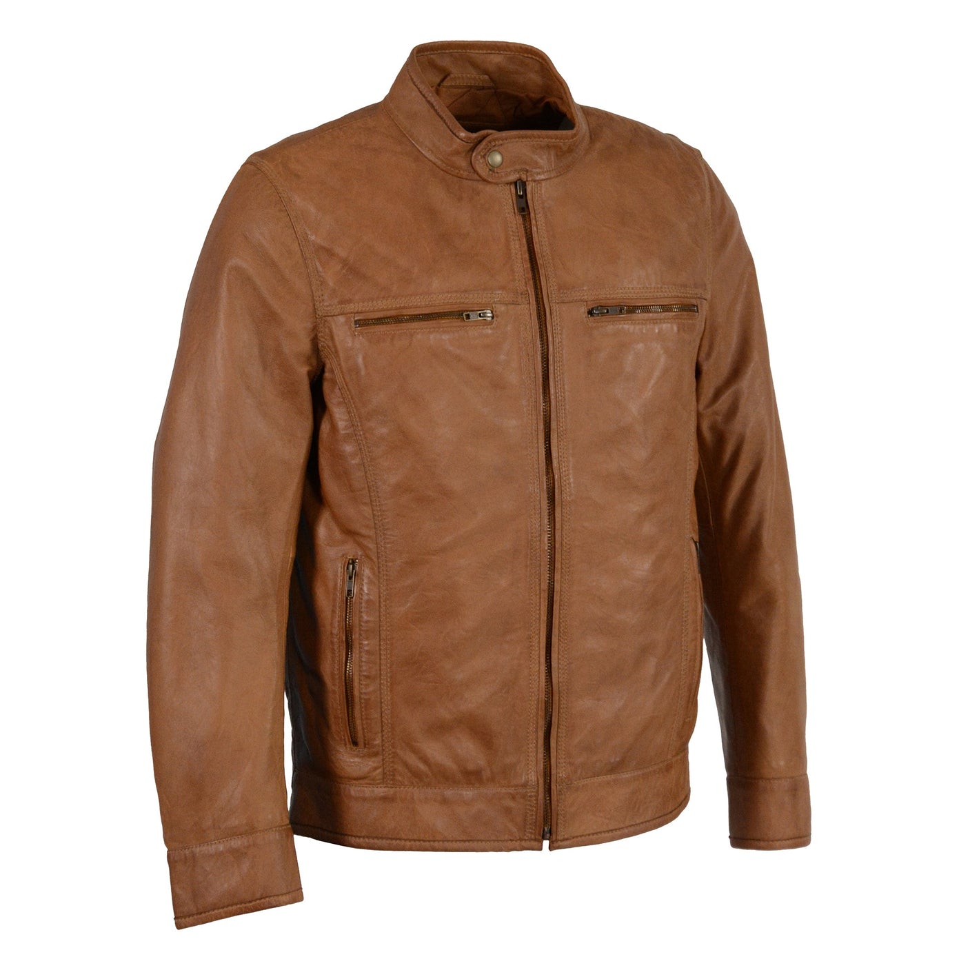 Men's Classic Moto Leather Jacket w/ Zipper Front