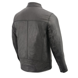 Men's Classic Moto Leather Jacket w/ Zipper Front