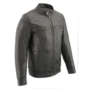 Men's Classic Moto Leather Jacket w/ Zipper Front