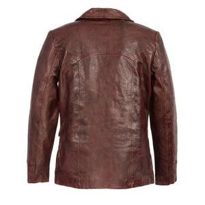 Men's Leather Car Coat Jacket w/ Button Front