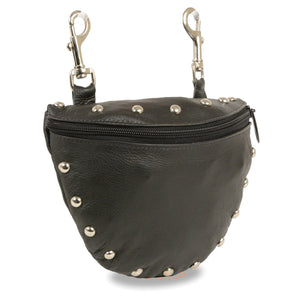 Leather Studded Zipper Close Belt Bag w/ Belt Clasps (8.5X5.5)