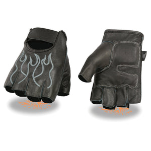 Men's Flame Embroidered Fingerless Glove w/ Gel Palm
