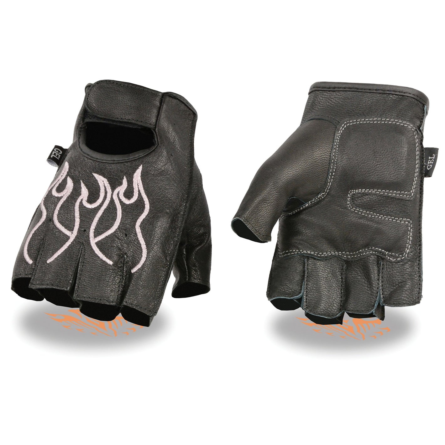 Men's Flame Embroidered Fingerless Glove w/ Gel Palm