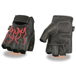 Men's Flame Embroidered Fingerless Glove w/ Gel Palm