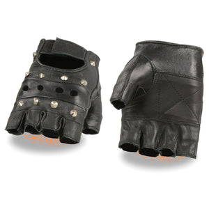 Men's Leather Fingerless Glove With Studs and Padded Palms