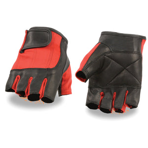 Men's leather Black/Red Spandex Fingerless Glove