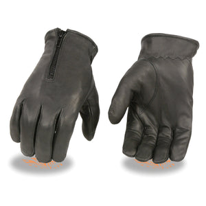 Men's Unlined Leather Gloves w/ Zipper Closure
