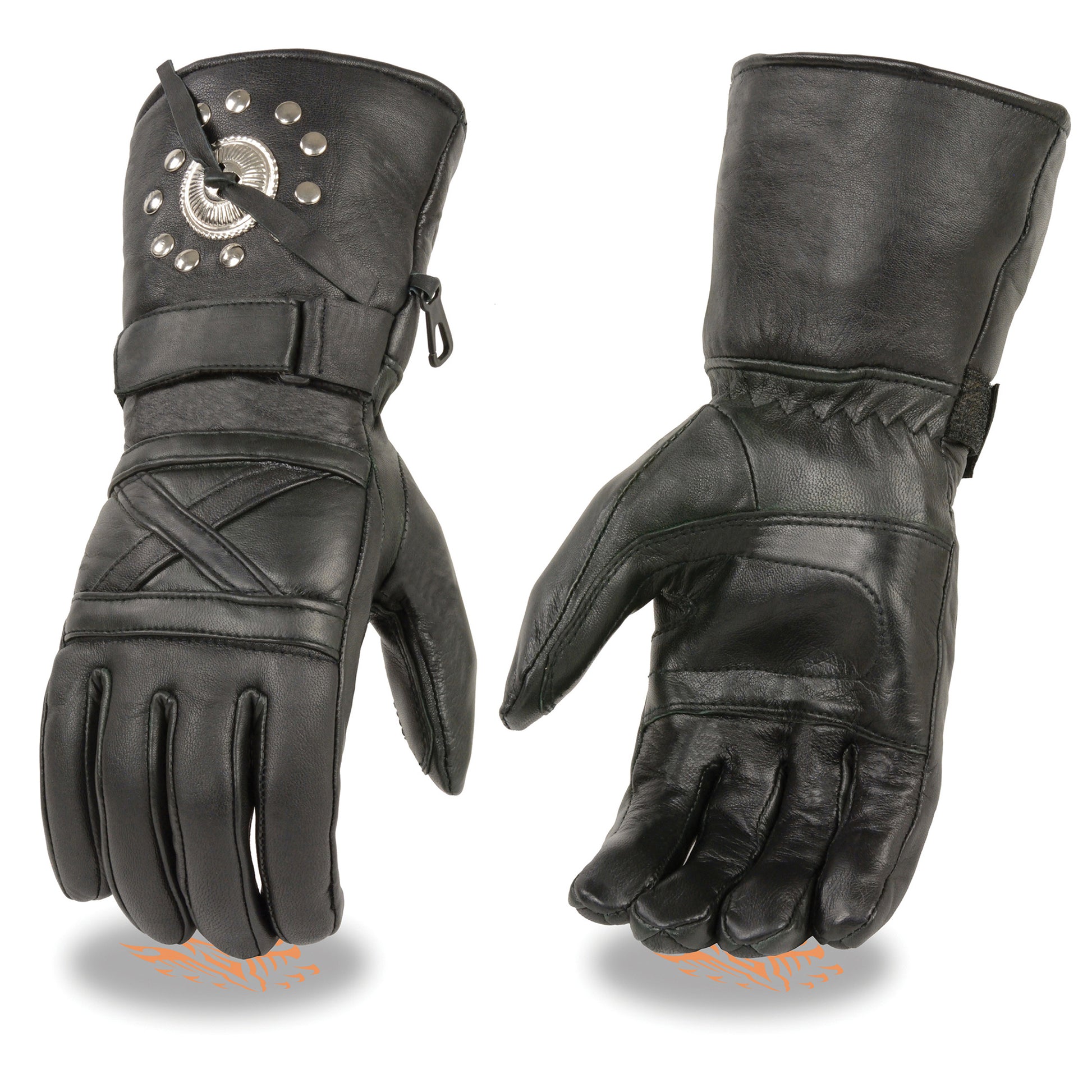 Men's Leather Gauntlet Gloves w/ Studs & Concho's