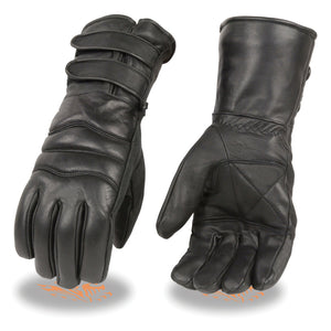 Men's Leather Gauntlet Gloves w/ Long Double Strap Cuff