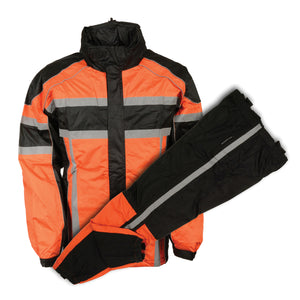 Men's Black & Orange Rain Suit Water Resistant w/ Reflective Tape 
