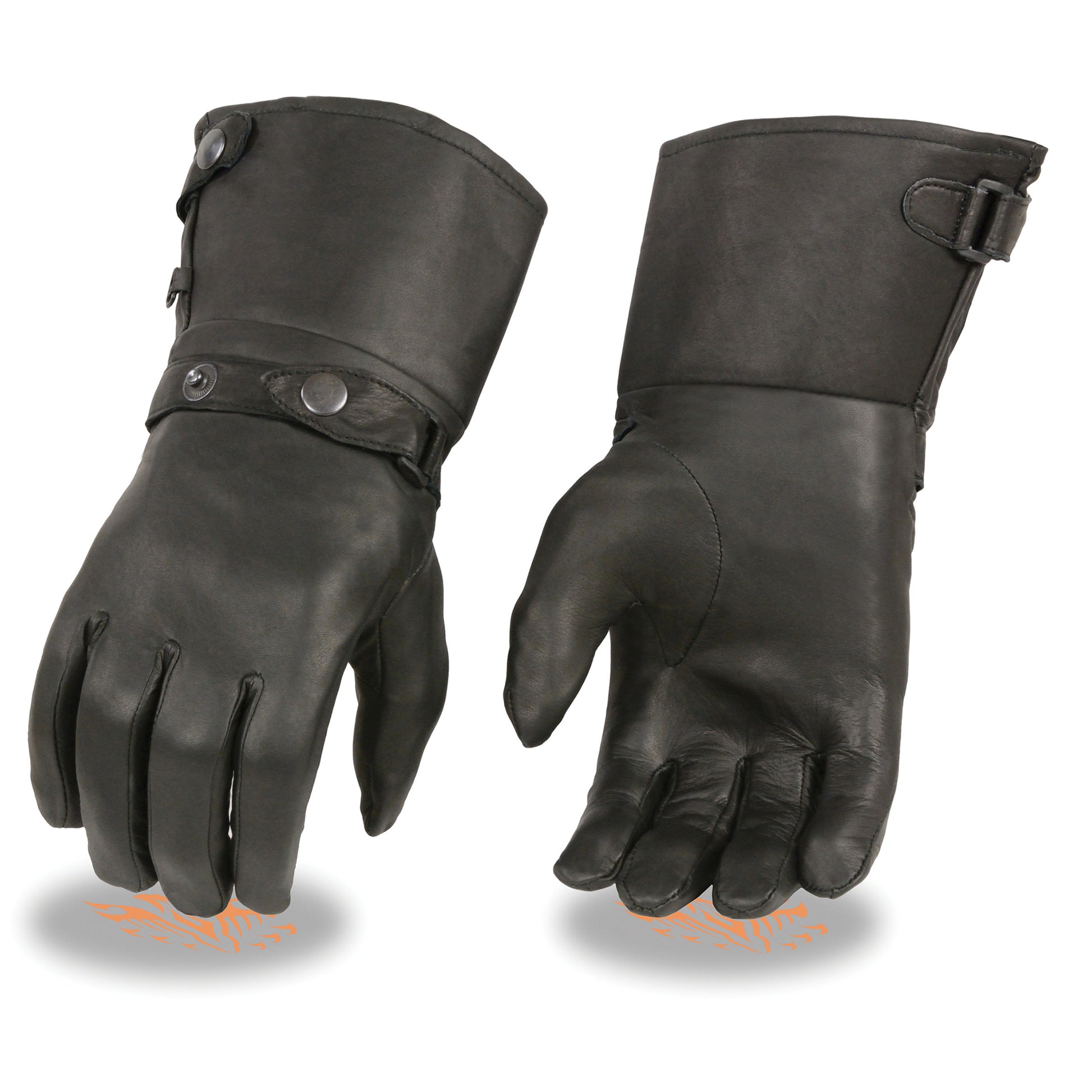 Men's Thermal Lined Leather Gauntlet Gloves w Snap Wrist & Cuff