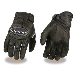 Men's Leather Perforated Racing Gloves w/ Hard Knuckles