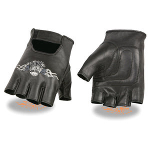 Men's Leather Fingerless Glove w/ Eagle Head Embroidery