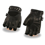 Ladies Leather Fingerless Glove w/ Gel Pam & Studs