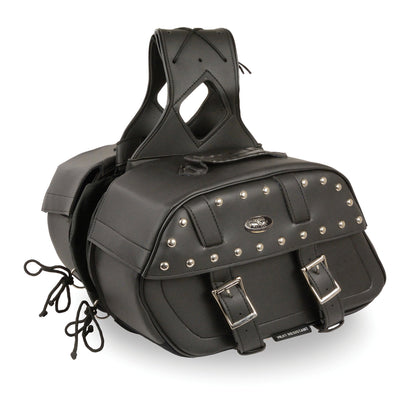 Zip-Off PVC Studded Throw Over Rounded Saddle Bag (15X10X6X18)