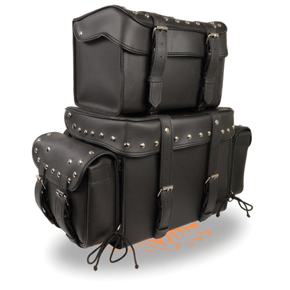 Large Four Piece Studded PVC Touring Pack w/ Barrel Bag (15.5X13X10)