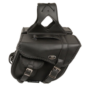 Medium Braided Zip-Off PVC Throw Over Saddle Bag w/ Bonus Pocket (12X9X6X17.5)
