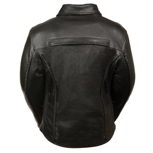 Ladies Braided Leather Jacket w/ Shirt Collar