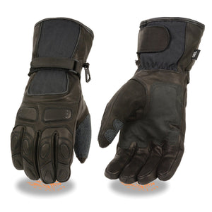 Men's Waterproof Leather/Textile Gauntlet Gloves w/ Gel Palm