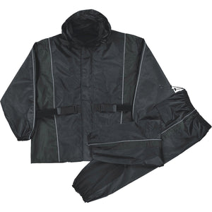 Men's Black Waterproof Rain Suit w/ Reflective Piping & Heat Guard