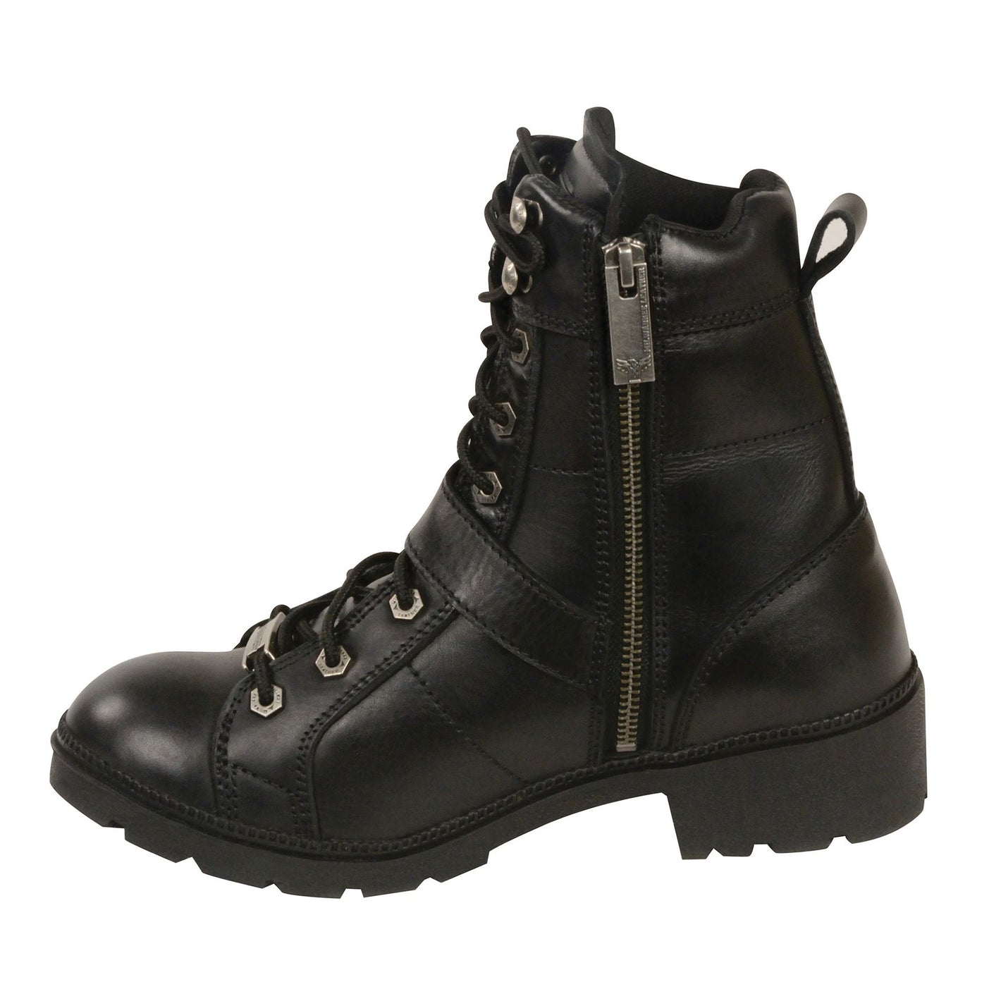 Women's Lace to Toe Side Buckle Leather Boot w/ Plain Toe
