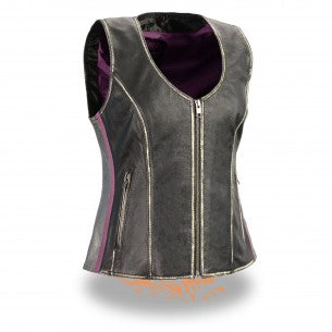 Women's Rub-off Black & Silver Zipper Front Vest