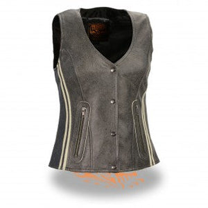 Women's Vintage Slate Snap Front Vest w/ Racing Stripes
