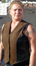 WOMEN BROWN LEATHER VEST TWO TONE