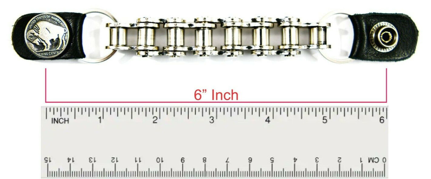 Highway Leather Vest Extender Biker MC Chain Snap on 6" - VEST (BUFFALO HEAD HD)