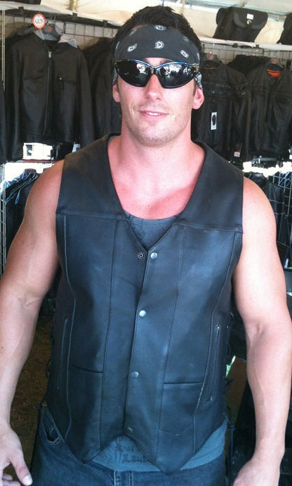 Classic leather motorcycle vest 10 pocket