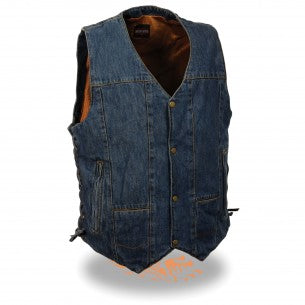 Men's 10 Pocket Side Lace Denim Vest