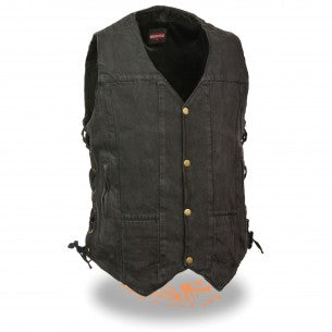 Men's 10 Pocket Side Lace Denim Vest