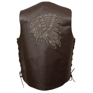 Men's Side Lace Leather Vest w/ Indian Head