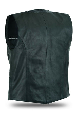Ladies Womens solid soft leather biker motorcycle vest black concealed carry