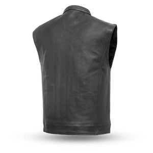 Leather Club Style Zipper Vest (With Collar)