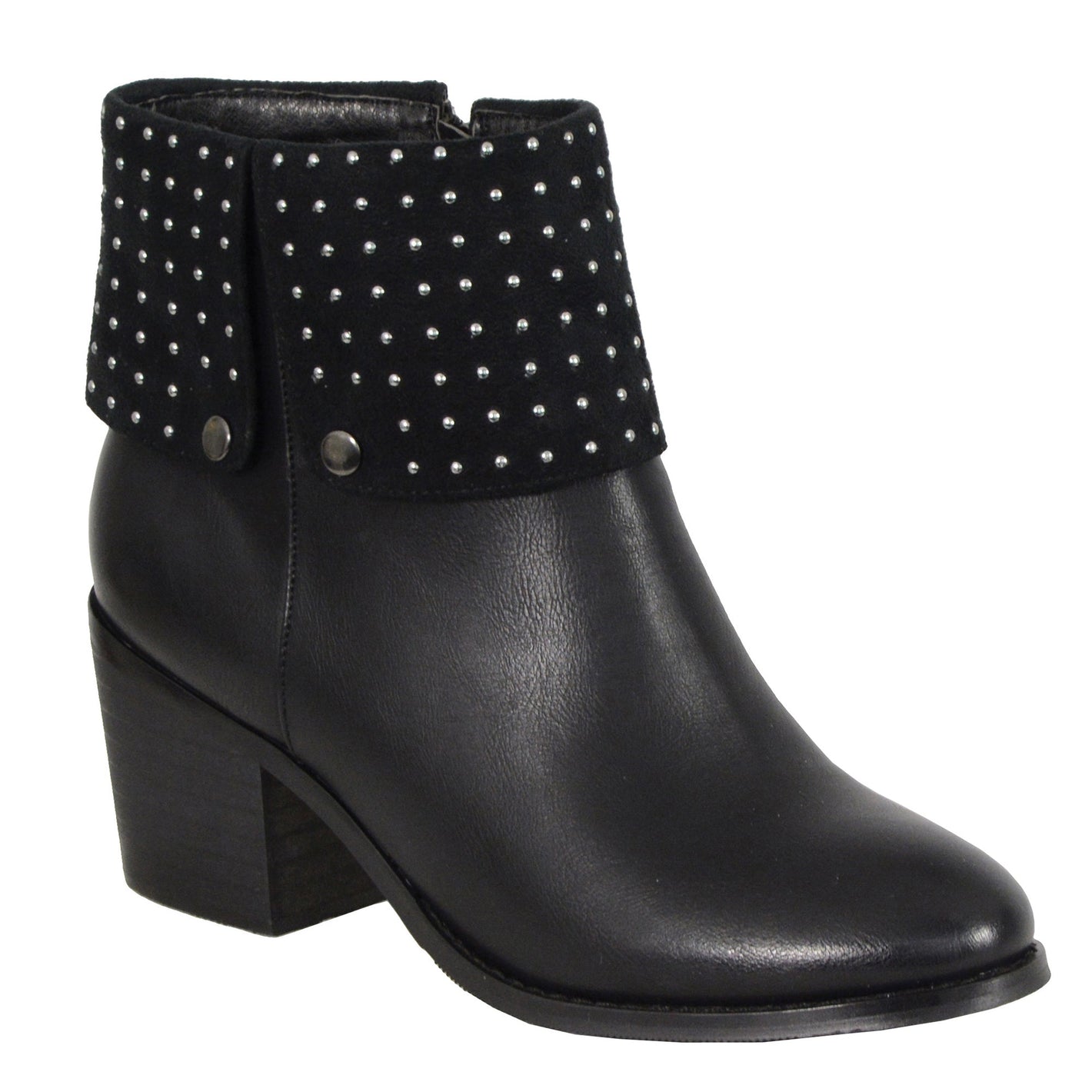 Ladies Black Side Zipper Entry Round Toe Boot w/ Studs