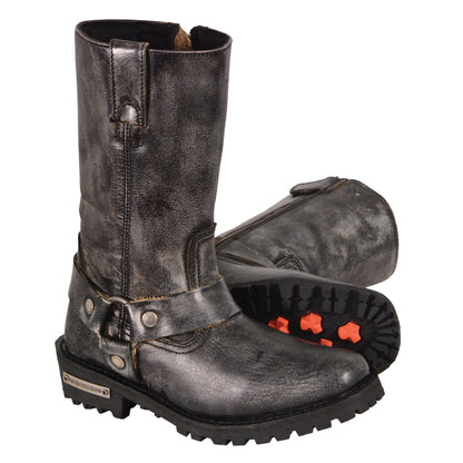 Ladies Distressed Grey 11 Inch Classic Harness Square Toe Boot
