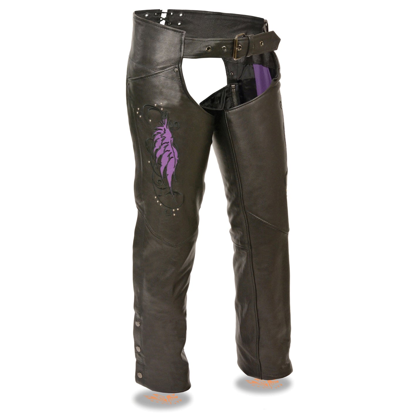 Ladies Chap w/ Wing Embroidery And Rivet Detailing